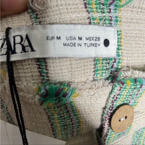 Zara Striped Rustic Trousers “The Beth Pant” Size Medium NWT Frayed Hem Straight - Picture 7 of 9